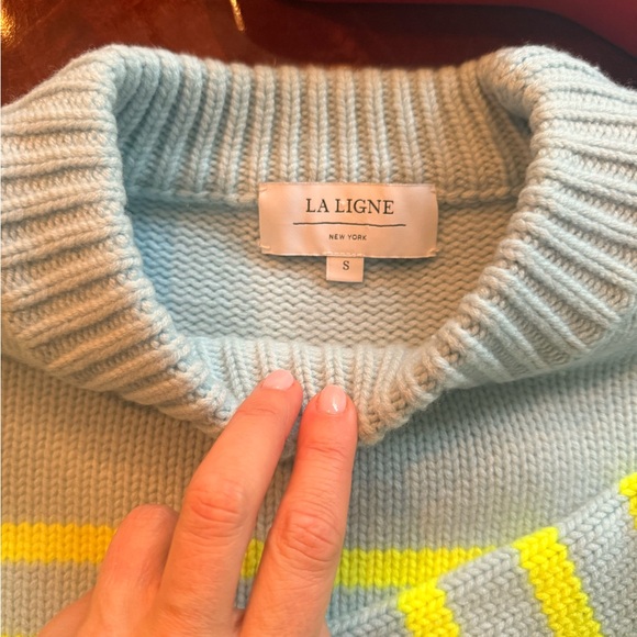 La Ligne Mini Marin Light Blue Sweater with Neon Yellow Accents - Picture 2 of 4
